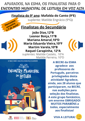 APURADOS OS FINALISTAS PARA O ENCONTRO MUNICIPAL DE LEITURA 1